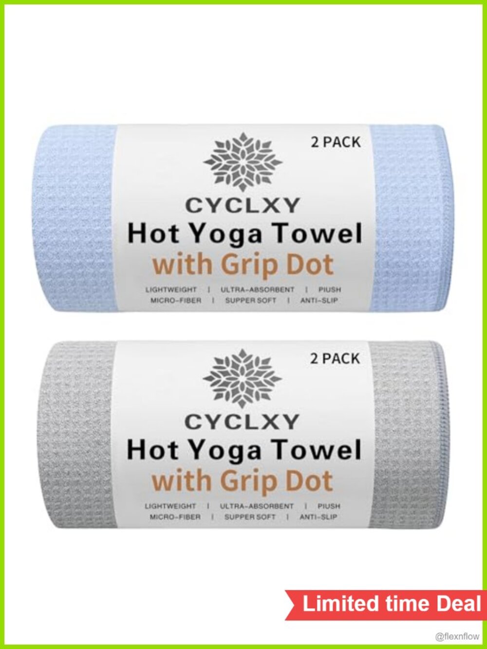 2 Pack Hot Yoga Towel with Grip Dot Non Slip Microfiber Sweat Absorbent 72x26.5